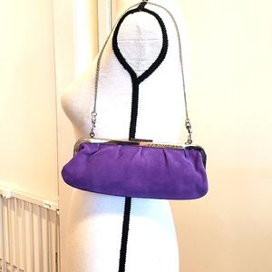 Purple 100% Suede Mini Puffy clutch with strap. New.